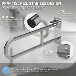 Barre dappui wc rabattable ML-Design 60 cm en inox jusqua 200 kg pour personnes a mobilite reduite