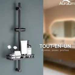 Barre de Douche en inox 70 cm avec Support de Pommeau de Douche, fixations murales réglables, Noir