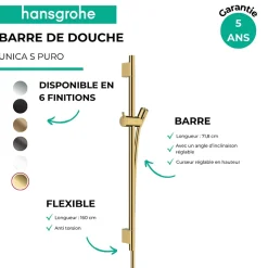 Barre de douche HANSGROHE Unica S Puro 65 cm avec flexible Aspect doré poli