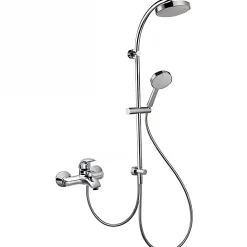 Barre de douche pour transformer le bain en douche douchette flexible 1.50m et support inclus SANINDUSA Face chrome et blanc