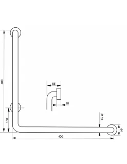 Barre de maintien coudée, inox 304, longueur 800mm, angle 90 degrés, diamètre 32mm, finition inox poli - THIRARD