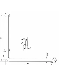 Barre de maintien coudée, inox 304, longueur 800mm, angle 90 degrés, diamètre 32mm, finition inox brossé - THIRARD