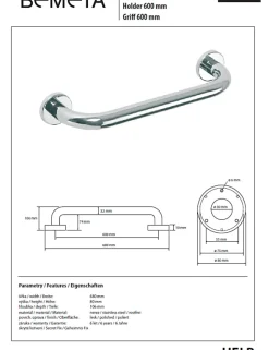 Barre de maintien de douche HELP en acier inoxydable-68x8x10,6cm--