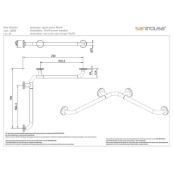 Barre de relèvement en angle coudée à 90 PMR normes handicapé SANINDUSA NewWCCare inox brossé