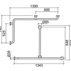 Barre de relèvement et appui en angle horizontal 1 remontée PMR normes handicapé SANINDUSA NewWCCare inox brossé