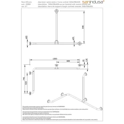 Barre de relèvement et appui en angle horizontal 1 remontée PMR normes handicapé SANINDUSA NewWCCare inox brossé
