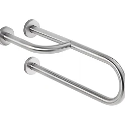 Barre de relèvement et appui en U avec renfort latéral à gauche PMR normes handicapé SANINDUSA NewWCCare 60 inox brossé