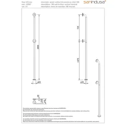 Barre de relèvement et appui droite fixation sol et mur PMR normes handicapé SANINDUSA NewWCCare 180 inox brossé