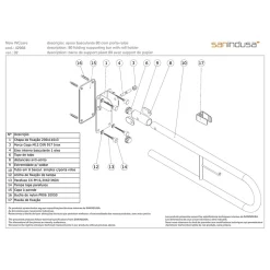 Barre de relèvement et appui WC murale en U rabattable avec porte papier PMR normes handicapé SANINDUSA NewWCCare 80 inox brossé