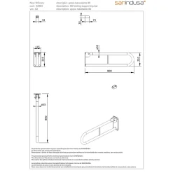 Barre de relèvement et appui WC murale en U rabattable PMR normes handicapé SANINDUSA NewWCCare 80 inox brossé