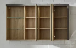 BAY - Meuble salle de bain mélaminé. Armoire de toilette avec miroir. L - H - P : 123 - 71 - 18 cm