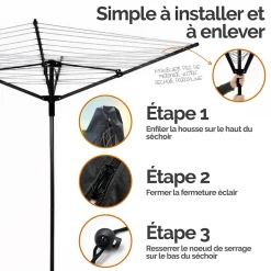 Bâche, housse de protection imperméable pour séchoir parapluie - 180 x 30 x 30 cm - Noir - Linxor