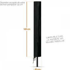 Bâche, housse de protection imperméable pour séchoir parapluie - 165 x 30 x 30 cm - Noir - Linxor
