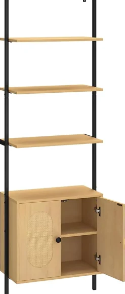 Bibliotheque avec 4 Niveaux d'Étagères Ouvertes en Bois,avec Cadre Métallique et Armoire 2 Niveaux, pour Salon, Chambre, Cuisine