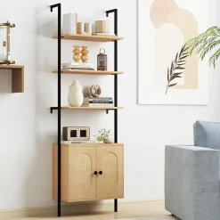 Bibliotheque avec 4 Niveaux d'Étagères Ouvertes en Bois,avec Cadre Métallique et Armoire 2 Niveaux, pour Salon, Chambre, Cuisine