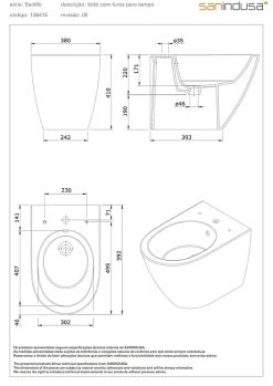 Bidet Sanlife céramique traditionnelle SANINDUSA avec trous pour abattant (non inclus) blanc