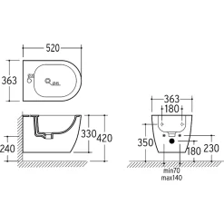 Bidet suspendu - 52 x 36,3 x 33 cm - Blanc -VELA
