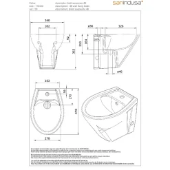 Bidet suspendu céramique traditionnelle SANINDUSA Cetus 48 blanc