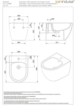 Bidet suspendu céramique traditionnelle SANINDUSA Sanibold 50 fixation cachée blanc