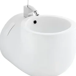Bidet suspendu cylindrique contemporain céramique traditionnelle SANINDUSA blanc (robinet non inclus)