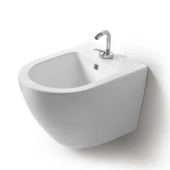 Bidet Suspendu Rond Blanc En Céramique Avec Évacuation Murale - Folk
