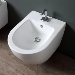 Bidet Suspendu Rond Blanc En Céramique Avec Évacuation Murale - Folk