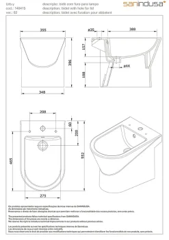 Bidet UrbY céramique traditionnelle SANINDUSA pose au sol avec trous abattant (abattant non compris) blanc