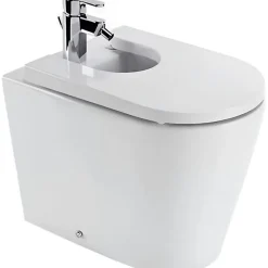 Bidet UrbY Plus céramique traditionnelle SANINDUSA pose au sol avec trous abattant (abattant non compris) blanc