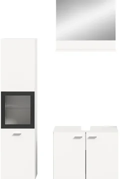 Boston - Ensemble de 3 meubles de salle de bains (L/H/P : 102x186x33 cm) en mélaminé blanc, vasque non incluse