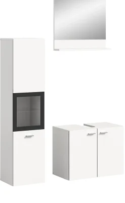 Boston - Ensemble de 3 meubles de salle de bains (L/H/P : 102x186x33 cm) en mélaminé blanc, vasque non incluse