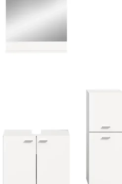 Boston - Ensemble de 3 meubles de salle de bains (L/H/P : 102x186x33 cm) en mélaminé blanc, vasque non incluse