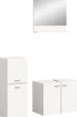 Boston - Ensemble de 3 meubles de salle de bains (L/H/P : 102x186x33 cm) en mélaminé blanc, vasque non incluse