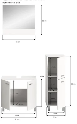 Boston - Ensemble de 3 meubles de salle de bains (L/H/P : 102x186x33 cm) en mélaminé blanc, vasque non incluse