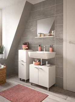 Boston - Ensemble de 3 meubles de salle de bains (L/H/P : 102x186x33 cm) en mélaminé blanc, vasque non incluse