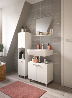 Boston - Ensemble de 3 meubles de salle de bains (L/H/P : 102x186x33 cm) en mélaminé blanc, vasque non incluse
