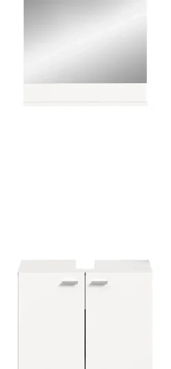 Boston - Meuble sous lavabo et miroir (L/H/P : 57x44x33 cm) en mélaminé blanc, vasque non incluse