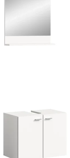 Boston - Meuble sous lavabo et miroir (L/H/P : 57x44x33 cm) en mélaminé blanc, vasque non incluse