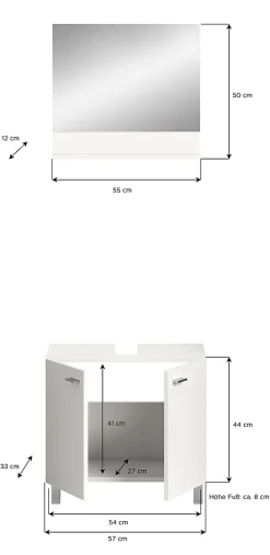 Boston - Meuble sous lavabo et miroir (L/H/P : 57x44x33 cm) en mélaminé blanc, vasque non incluse