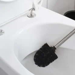 Brosse WC manche acier inoxydable brosse noire H.32 cm
