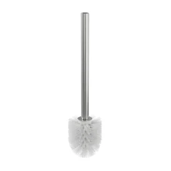 Brosse WC manche acier inoxydable brosse en polypropylène blanche Ø7,5 x H.33 cm