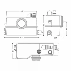 Broyeur WC BSF 800 watt avec Alarme, idéal en logement locatif ou local PRO, très Robuste, Trappe de maintenance, marque Française