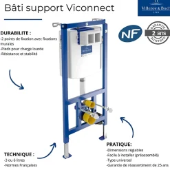 Bâti-support autoportant WC VILLEROY ET BOCH Viconnect avec plaque noir