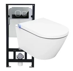 Bâti-support Toilettes Japonais céramique, WC lavant japonais pack complet - 38,4x59,3x38cm - Basic 1102 Modèle verre blanc
