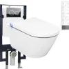 Bâti-support Toilettes Japonais céramique, WC lavant japonais + télécommande - 38,4x59,3x38cm - PRO+ 1102 - Plaque 4111 satin