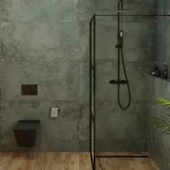 B-Way Colonne de douche + Mitigeur thermostatique + Douchette + Flexible + Douche de tête, Noir mat (SATBWSST)