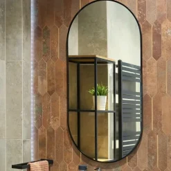 B-Way 120x60 cm miroir suspendu ovale, cadre en aluminium, noir (ZBWOV12060C)