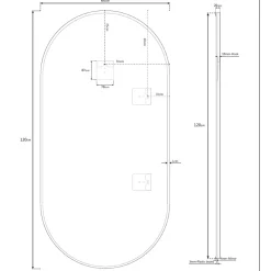 B-Way 120x60 cm miroir suspendu ovale, cadre en aluminium, noir (ZBWOV12060C)