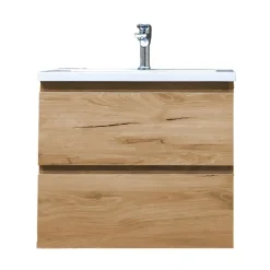 B-Way 59x50x45 cm meuble de salle de bain suspendu 2 tiroirs avec lavabo en marbre coulé, chêne mat (BWAY260OAKU)