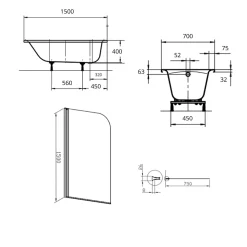 By Kaldewei 150x70 cm Ensemble baignoire Vivien universelle + Pare baignoire pivotant chrome + pieds (SATVIVI150-SETP1)