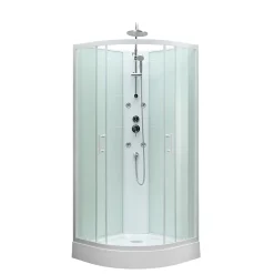 Cabine de douche 1/4 de cercle l.85 x L.85 x H.225 cm – hydromassante, blanc, montage rapide, GoodHome Onega